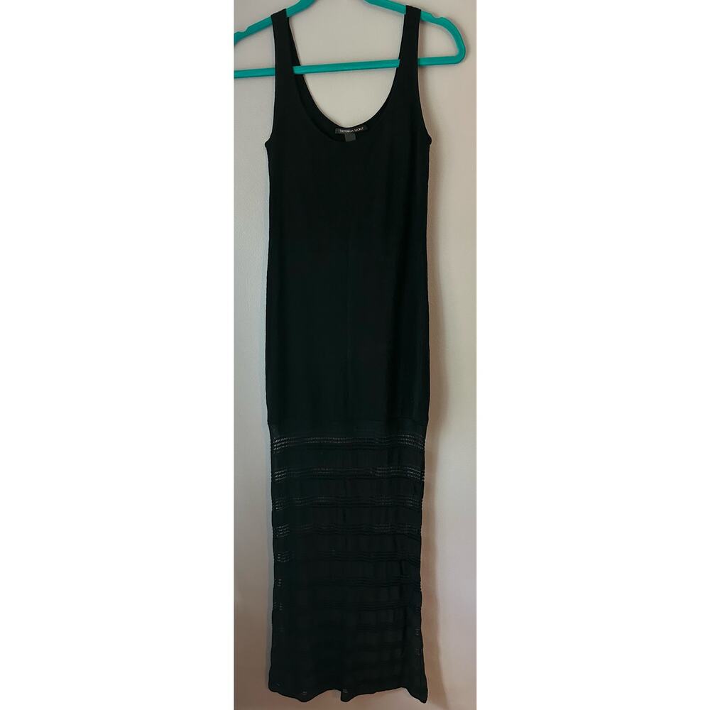 Victoria's Secret Womens Tank Maxi Dress S Black Crochet Sheer Bottom Linen